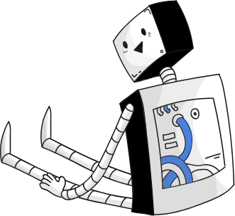 A robot icon sitting backwards, with its head facing to the left.